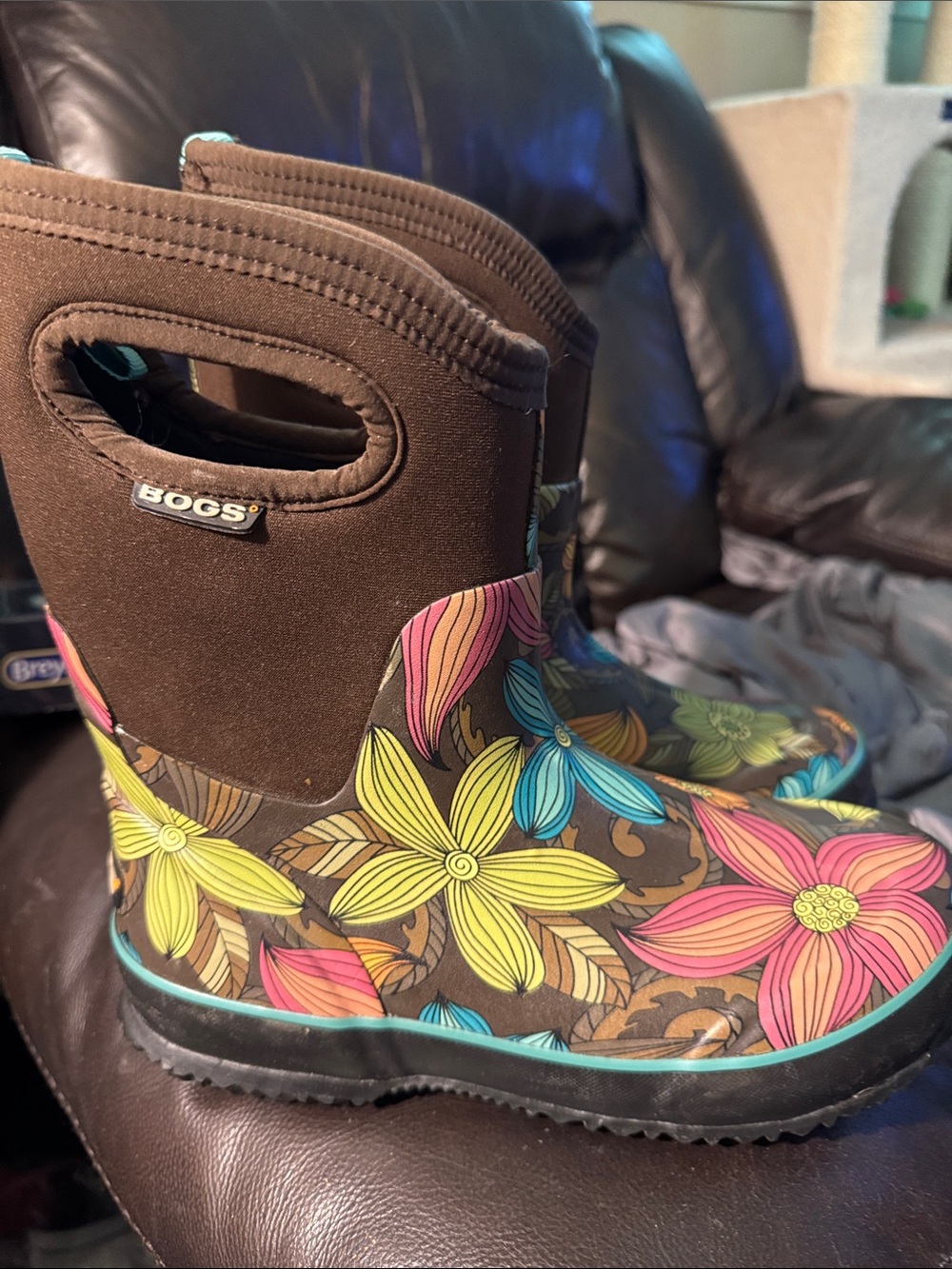 BOGS Womens Brown Floral Rain Boots size 6 Classic Mid Stargazer - Picture 3 of 16